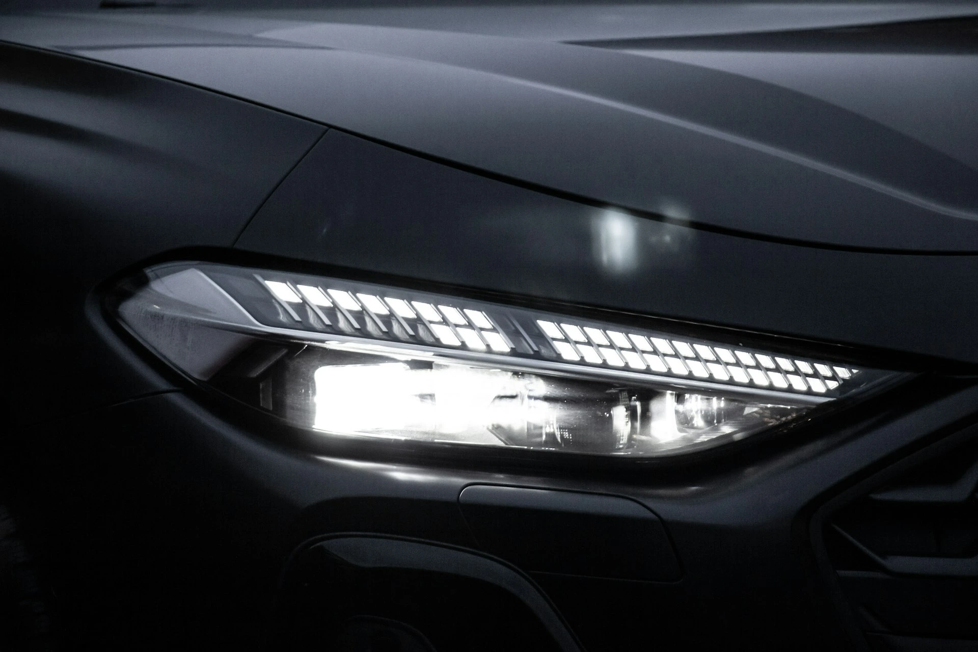 Close-up of a modern car headlight with leds